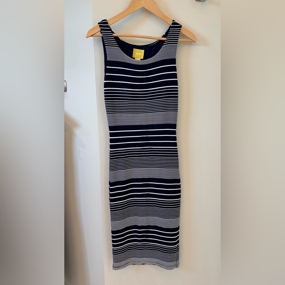 Maeve Navy and White Textured Midi Dress